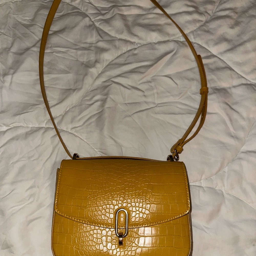 Yellow Crossbody Bag with Croc-Embossed Texture